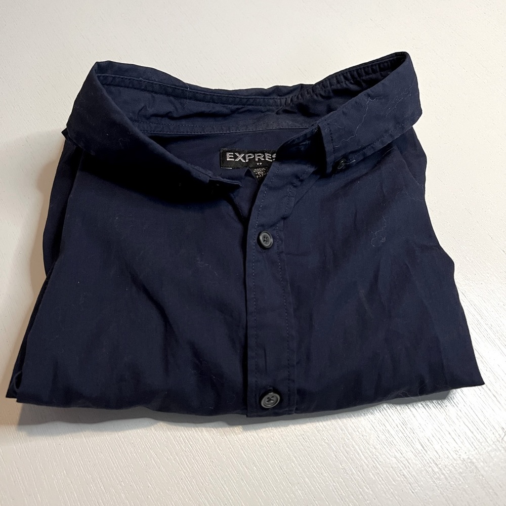 Express Navy Blue Short Sleeve Button Down - Size XL